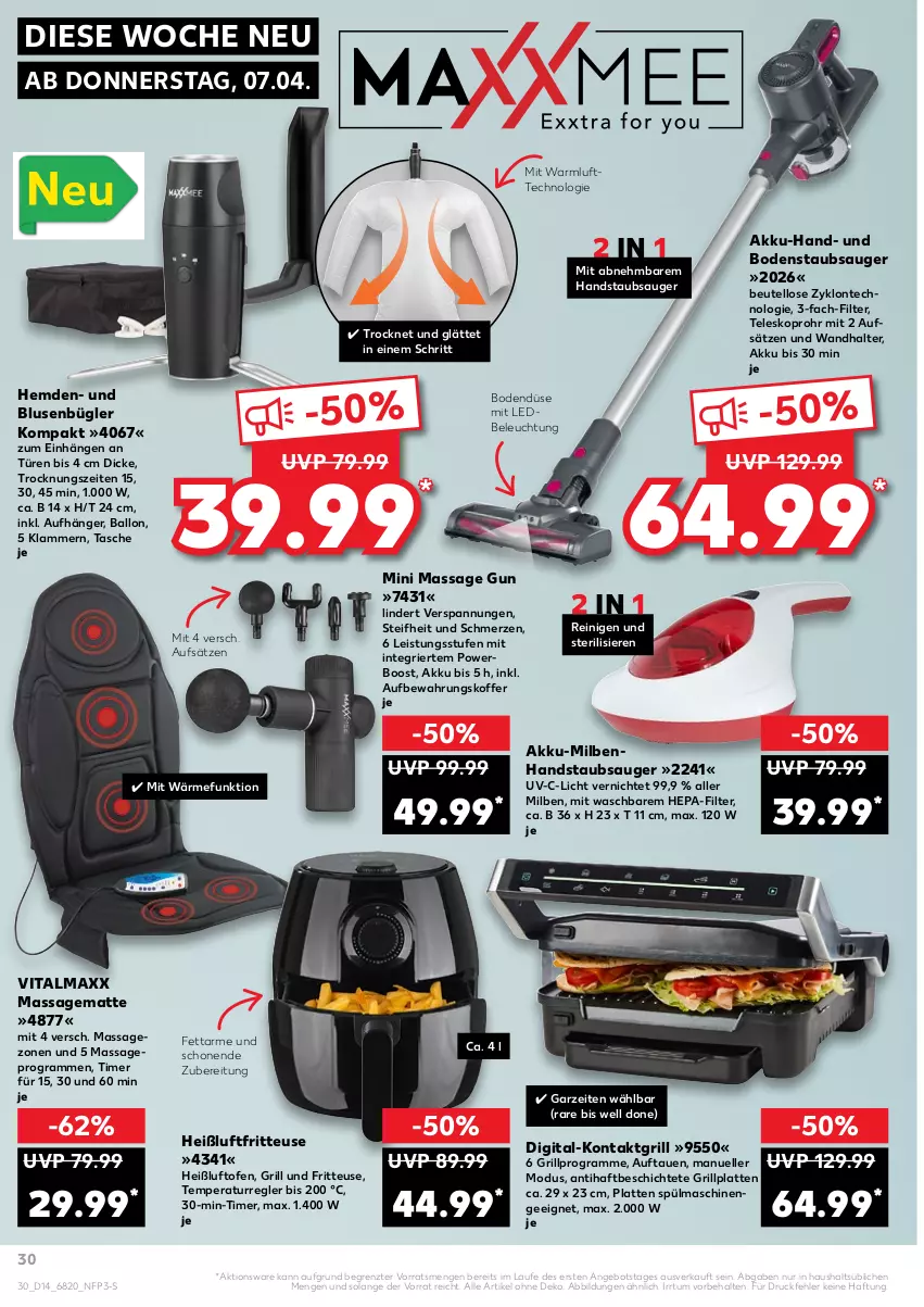 Aktueller Prospekt Kaufland - von 07.04 bis 13.04.2022 - strona 34 - produkty: akku, angebot, aufbewahrungskoffer, ball, beleuchtung, beutel, bluse, bodenstaubsauger, eis, elle, fritteuse, grill, grillplatte, handstaubsauger, Heißluftfritteuse, hemd, hemden, Klammern, koffer, kontaktgrill, lamm, latte, Ofen, spülmaschinen, staubsauger, Tasche, Teleskop, Ti, timer, vita, vitalmaxx, ZTE