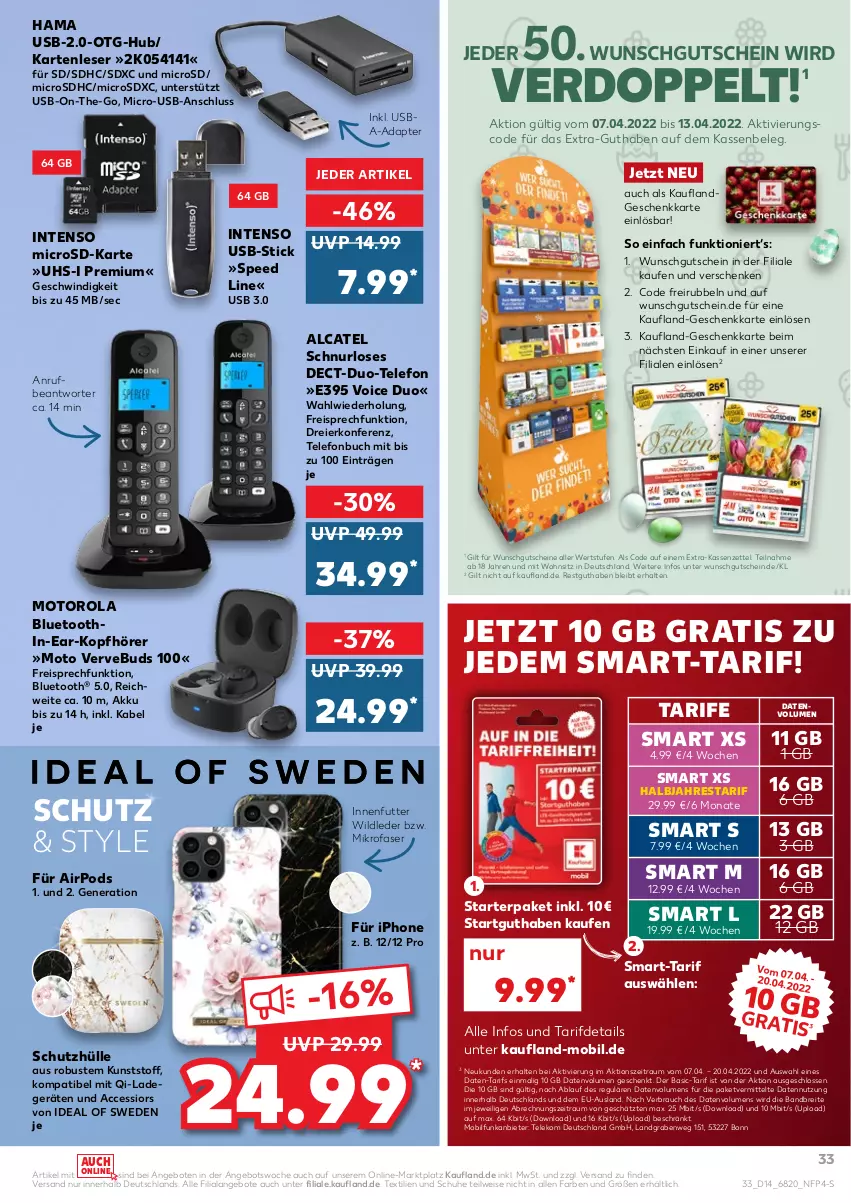 Aktueller Prospekt Kaufland - von 07.04 bis 13.04.2022 - strona 37 - produkty: ACC, adapter, akku, angebot, angebote, Brei, buch, eier, eis, gutschein, gutscheine, hama, in-ear-kopfhörer, intenso, iphone, kopfhörer, ladegerät, microsd, microsdhc, microsdxc, mikrofaser, motorola, Pods, Rauch, reis, schuhe, schutzhülle, spee, telefon, Ti, usb, Wild, ZTE