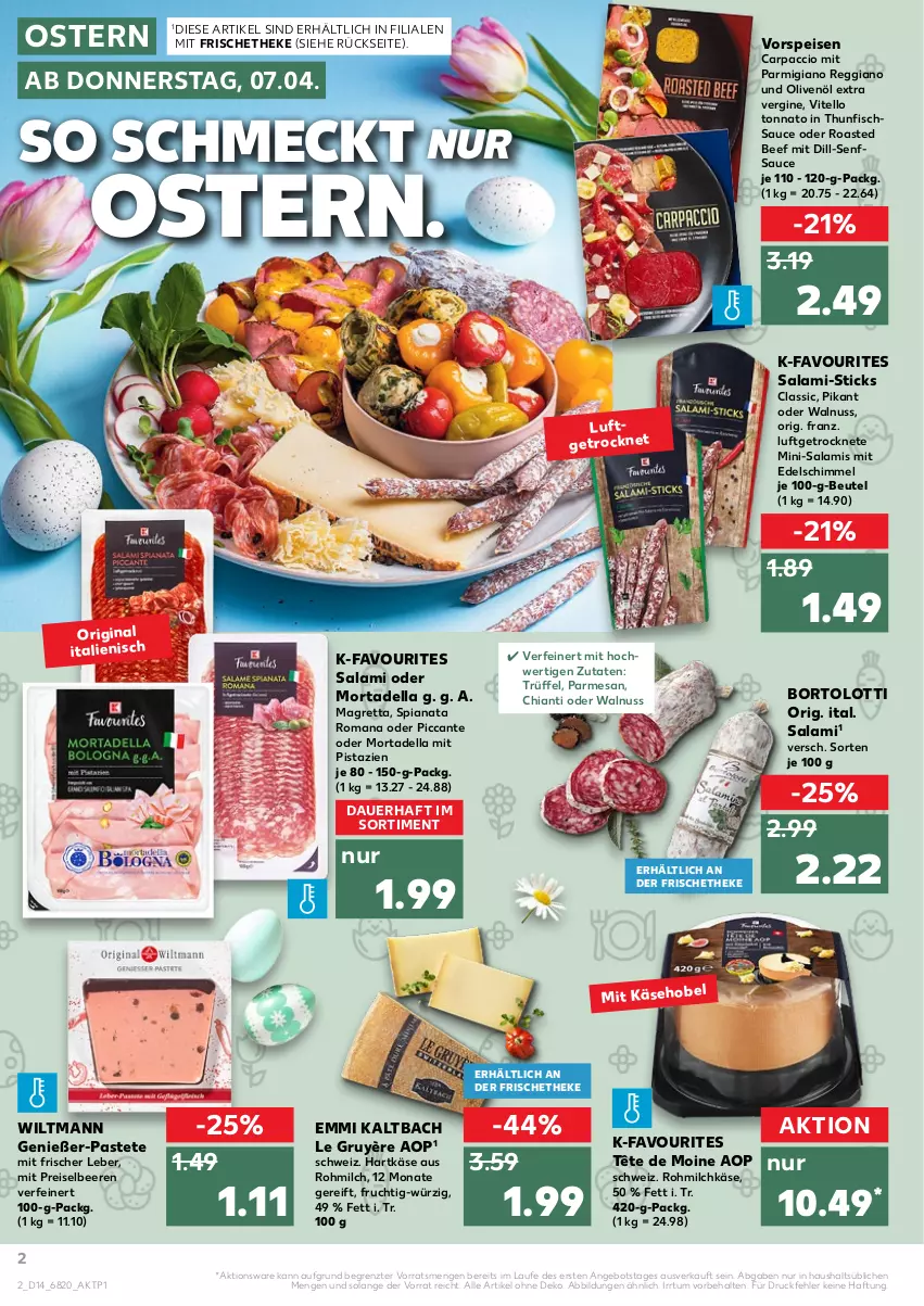 Aktueller Prospekt Kaufland - von 07.04 bis 13.04.2022 - strona 6 - produkty: ACC, angebot, auer, beef, beere, beeren, beutel, Carpaccio, chia, chianti, dell, eis, emmi, fisch, frucht, gin, hartkäse, Käse, milch, Mini-Salami, mit pistazien, mortadella, nuss, olive, oliven, olivenöl, olivenöl extra, parmigiano, parmigiano reggiano, pastete, pistazien, reggiano, reis, salami, sauce, senf, Tête de Moine, thunfisch, Ti, Trüffel, Vitello Tonnato, vorspeise, walnuss, wiltmann, ZTE