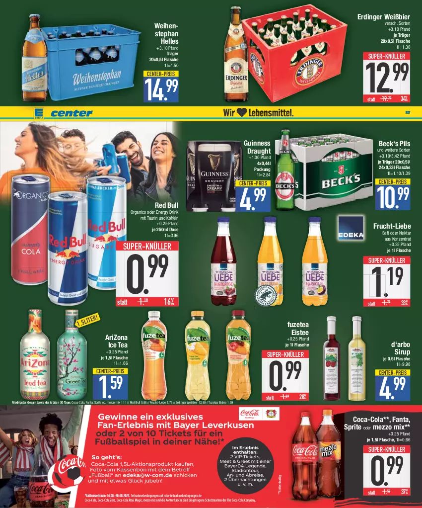 Aktueller Prospekt E Center - Angebote der Woche - von 07.08 bis 12.08.2023 - strona 15 - produkty: bier, coca-cola, cola, drink, eis, eistee, elle, energy drink, ente, erdinger, fanta, flasche, frucht, fuzetea, Guinness, ice tea, Mezzo Mix, Nektar, pils, red bull, reis, saft, sirup, sprite, super-knüller, tee, Ti, weihenstephan, ZTE