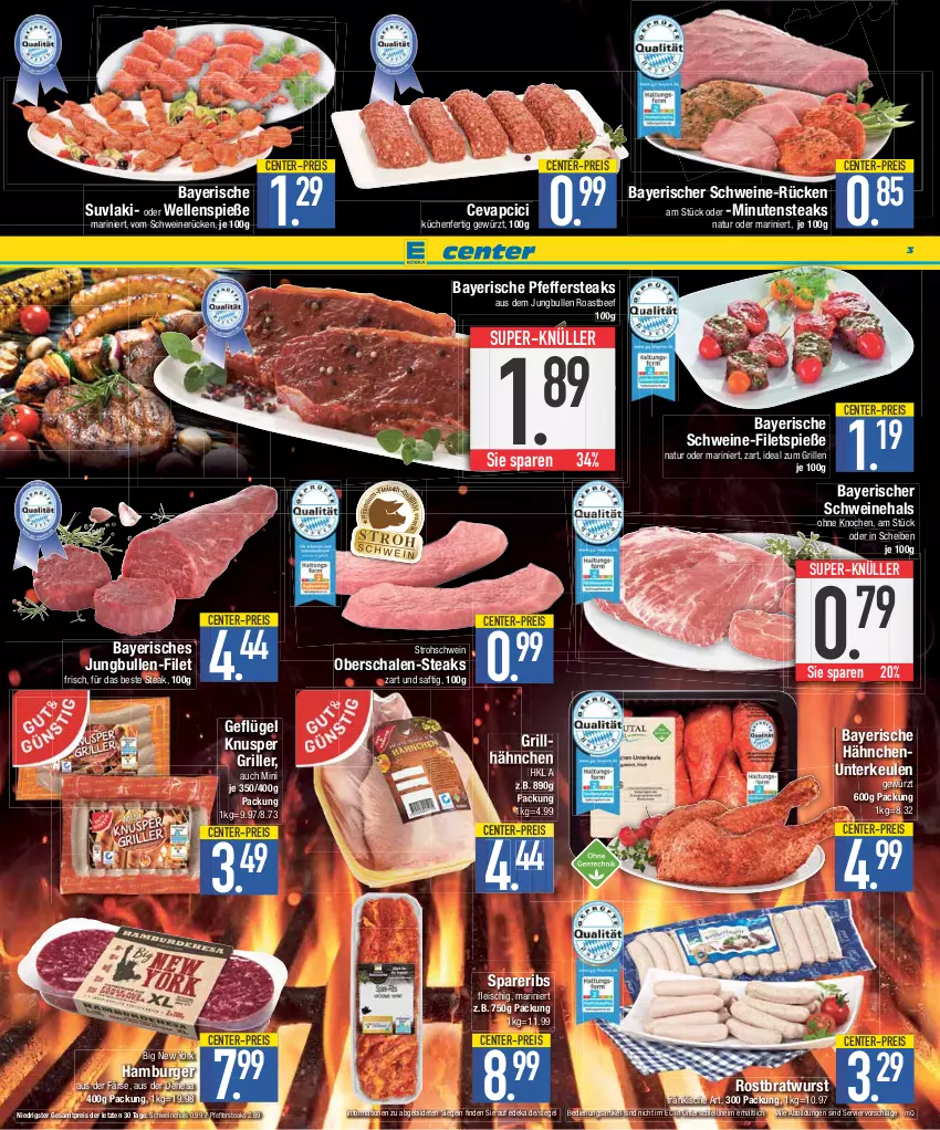 Aktueller Prospekt E Center - Angebote der Woche - von 07.08 bis 12.08.2023 - strona 3 - produkty: beef, bratwurst, burger, cevapcici, deka, eis, elle, ente, filet, filets, fleisch, Geflügel, gewürz, grill, grillhähnchen, hamburger, ideal zum grillen, jungbullen, küche, Küchen, minutensteaks, natur, pfeffer, reis, roastbeef, rostbratwurst, saft, Schal, Schale, schwein, schweine, schweine-filet, schweinerücken, spareribs, steak, steaks, super-knüller, Ti, wein, weine, wurst, Yo, ZTE