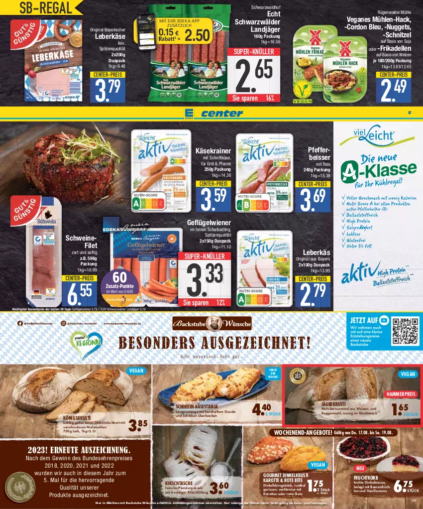 Aktueller Prospekt E Center - Angebote der Woche - von 07.08 bis 12.08.2023 - strona 5 - produkty: angebot, angebote, beere, beeren, brot, cordon bleu, coupon, creme, deka, dell, eier, eis, elle, ente, filet, frikadellen, frucht, früchte, früchten, geback, Geflügel, gin, gouda, grill, karotten, Käse, Käsekrainer, kirsch, korb, korn, landjäger, Laugenstange, leberkäs, leberkäse, leine, mac, malz, mehl, mit frucht, nuggets, nuss, pfanne, pfeffer, Plunder, regal, reis, rote bete, rügenwalder, rügenwalder mühle, saft, schinken, schnittkäse, schnitzel, schwein, schweine, schweinefilet, Semmel, snack, soja, spitzenqualität, stube, super-knüller, Tasche, Ti, vanille, wein, weine, wiener, ZTE