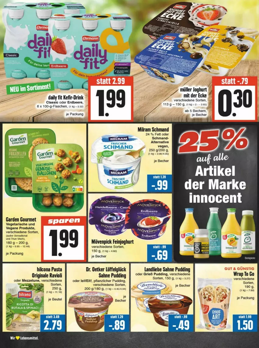 Aktueller Prospekt Edeka - Prospekte - von 21.09 bis 28.09.2024 - strona 6 - produkty: ball, Becher, beere, beutel, Dr. Oetker, drink, erdbeere, feinjoghurt, flasche, garden gourmet, gemuse, gin, heidelbeere, hilcona, Innocent, joghur, joghurt, Kefir, landliebe, lebensmittel, LG, Löffel, milram, mövenpick, Müller, pasta, pudding, ravioli, sahne, schmand, Ti, Vegeta, wrap