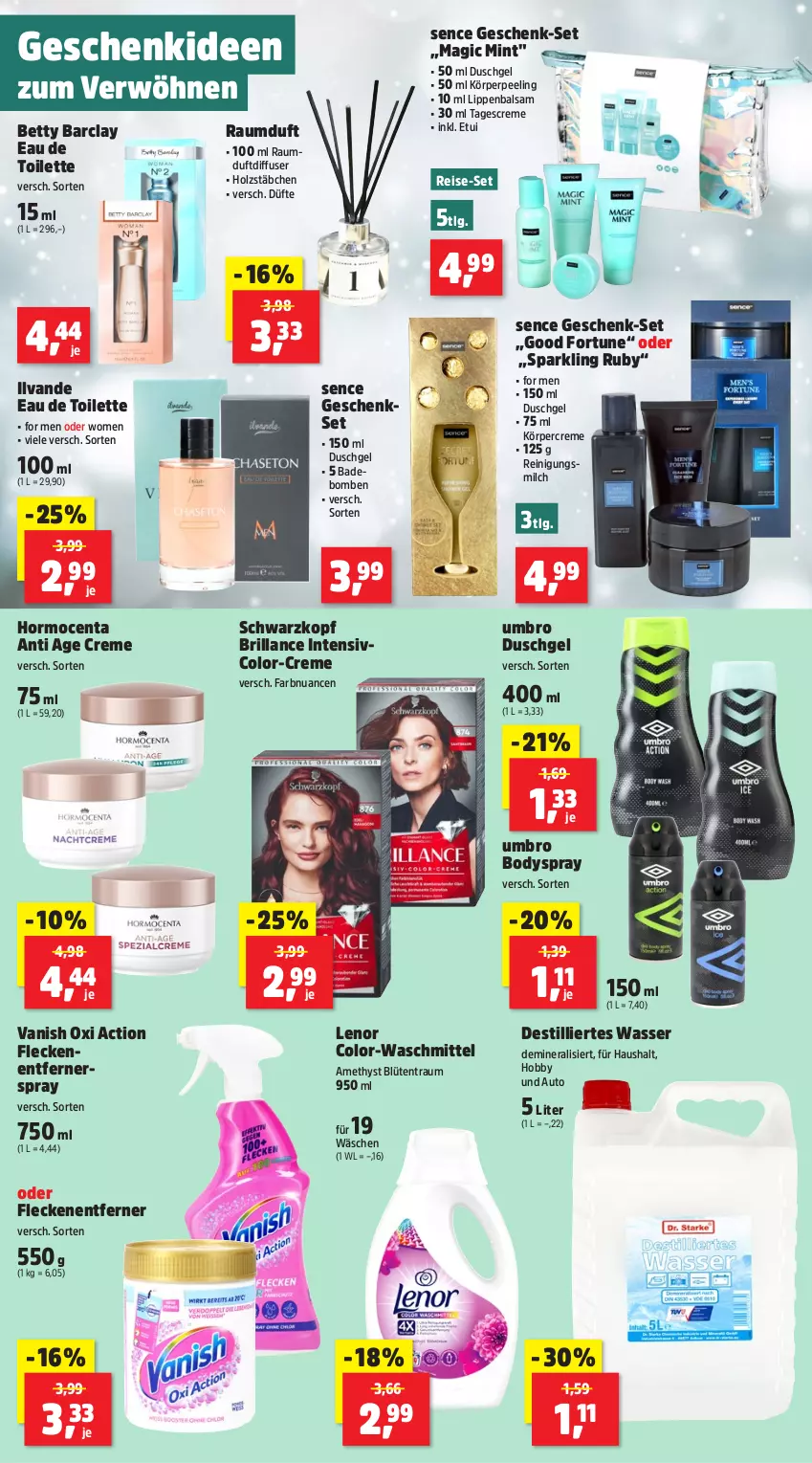 Aktueller Prospekt Thomas Philipps - von 09.12 bis 14.12.2024 - strona 10 - produkty: auto, Bad, balsam, bett, Blüte, body, bodyspray, brillance, creme, Diffuser, duschgel, eau de toilette, eis, Fleckenentferner, geschenkset, Hobby, Holz, Körpercreme, lenor, LG, Lippenbalsam, milch, mint, Nuance, oxi action, Peeling, Raumduft, Reinigung, Reinigungsmilch, reis, schwarzkop, schwarzkopf, tagescreme, Ti, Umbro, vanish, vanish oxi action, waschmittel, wasser