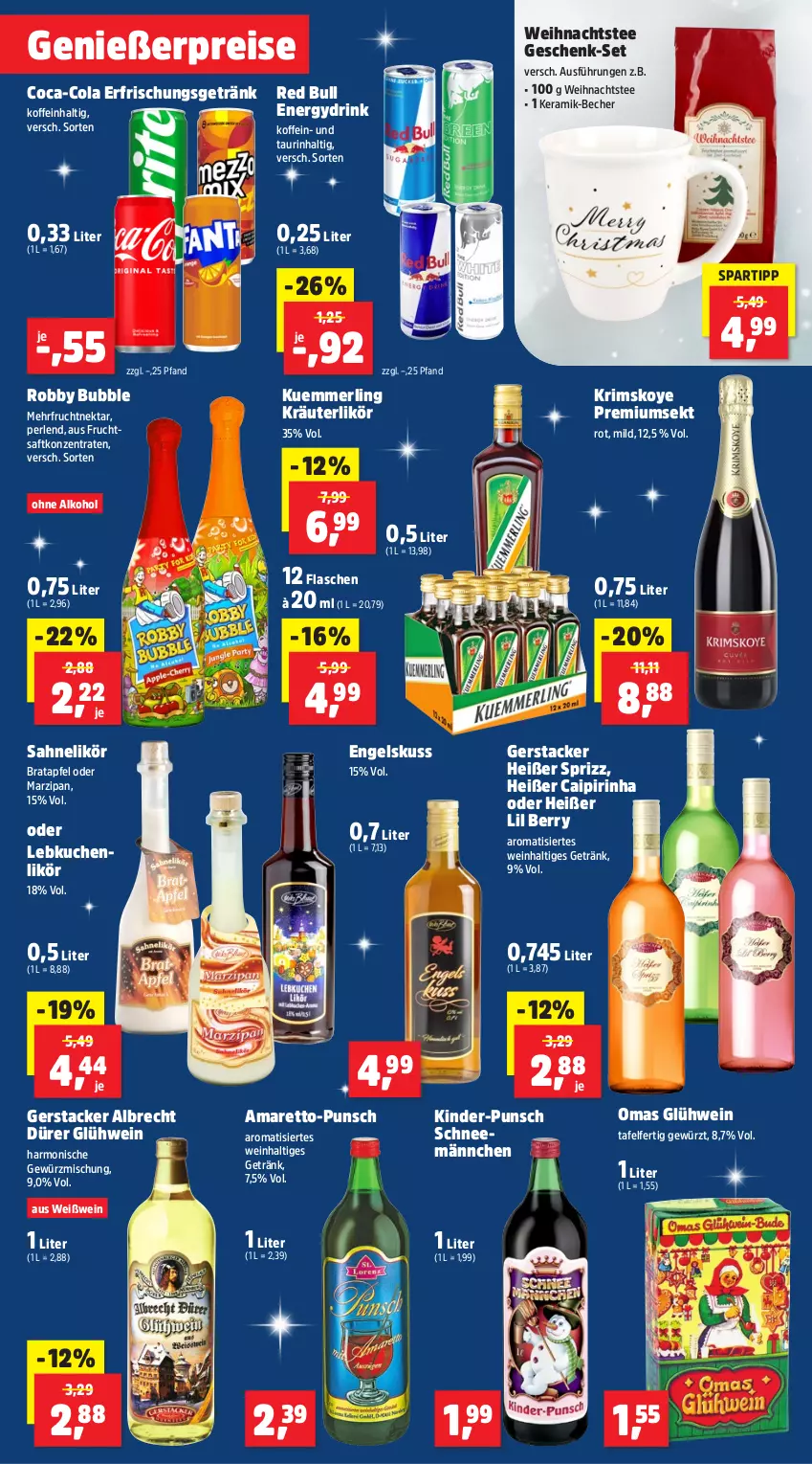 Aktueller Prospekt Thomas Philipps - von 09.12 bis 14.12.2024 - strona 15 - produkty: alkohol, Amaretto, apfel, Becher, caipirinha, coca-cola, cola, drink, eis, Engel, erfrischungsgetränk, flasche, frucht, fruchtsaft, getränk, gewürz, Gewürzmischung, Glühwein, Kinder, kräuter, kräuterlikör, kuchen, kuemmerling, Lebkuchen, likör, marzipan, merl, Nektar, ohne alkohol, perlen, red bull, reis, robby, saft, sahne, sekt, spartipp, Sprizz, tee, Ti, wein, Weißwein