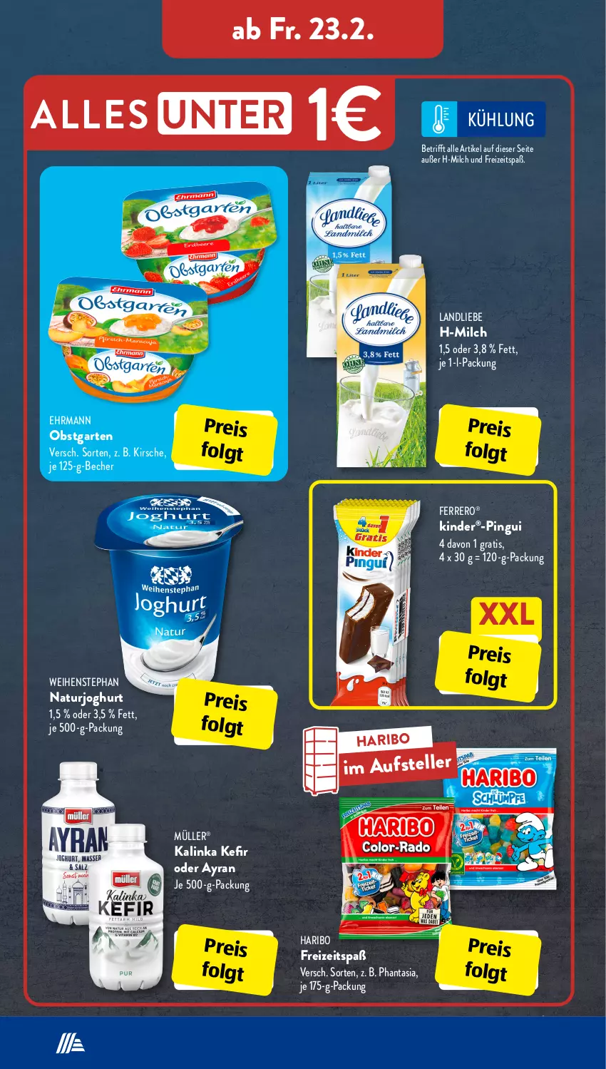 Aktueller Prospekt AldiSud - IN ZWEI WOCHEN - von 19.02 bis 24.02.2024 - strona 17 - produkty: Ayran, Becher, ehrmann, eis, elle, ferrero, Garten, haribo, joghur, joghurt, Kefir, Kinder, kirsch, kirsche, landliebe, LG, milch, Müller, natur, naturjoghurt, obst, obstgarten, pingui, reis, teller, Ti, weihenstephan