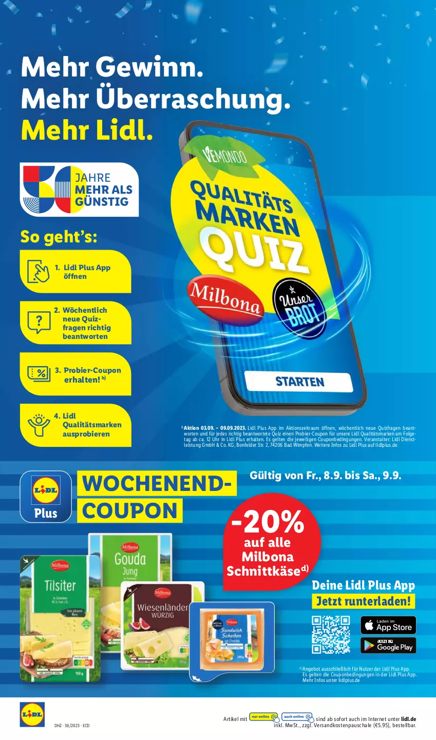 Aktueller Prospekt Lidl - Aktionsprospekt - von 04.09 bis 09.09.2023 - strona 18 - produkty: angebot, Bad, bier, Biere, Bona, coupon, eis, Käse, LG, Milbona, ndk, Schal, Schale, schnittkäse, Ti, uhr