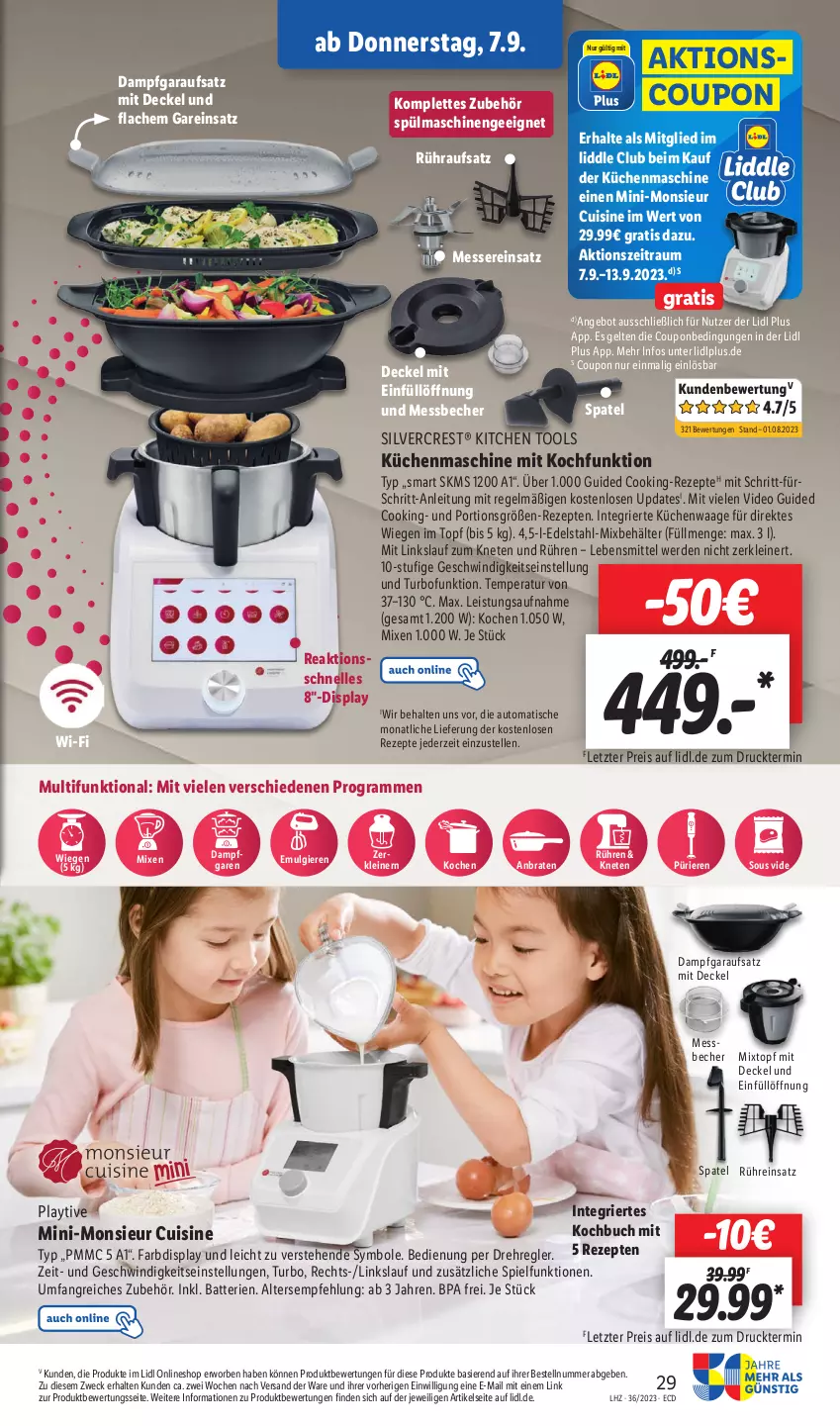 Aktueller Prospekt Lidl - Aktionsprospekt - von 04.09 bis 09.09.2023 - strona 39 - produkty: angebot, auto, batterie, batterien, Becher, Behälter, braten, buch, coupon, decke, Deckel, deo, edelstahl, eis, elle, erde, küche, Küchen, küchenmaschine, lebensmittel, leine, LG, Messbecher, messer, Monsieur Cuisine, reis, rezept, rezepte, silvercrest, spülmaschinen, Ti, tisch, topf, Waage, weck, ZTE