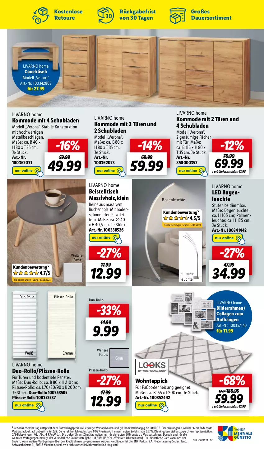 Aktueller Prospekt Lidl - Aktionsprospekt - von 04.09 bis 09.09.2023 - strona 43 - produkty: auer, beistelltisch, bilderrahmen, buch, Collagen, Couch, couchtisch, creme, dell, eis, elle, erde, fenster, Holz, kommode, Leuchte, massivholz, Mode, ndk, reis, schubladen, teppich, Ti, tisch