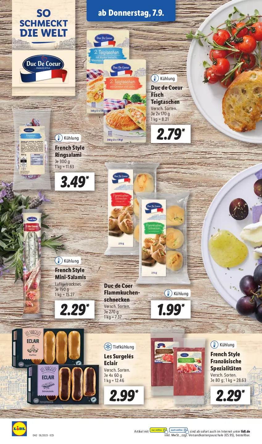 Aktueller Prospekt Lidl - Aktionsprospekt - von 04.09 bis 09.09.2023 - strona 50 - produkty: fisch, flammkuchen, kuchen, lamm, Mini-Salami, ndk, ring, salami, Schal, Schale, Spezi, Tasche, taschen, Ti