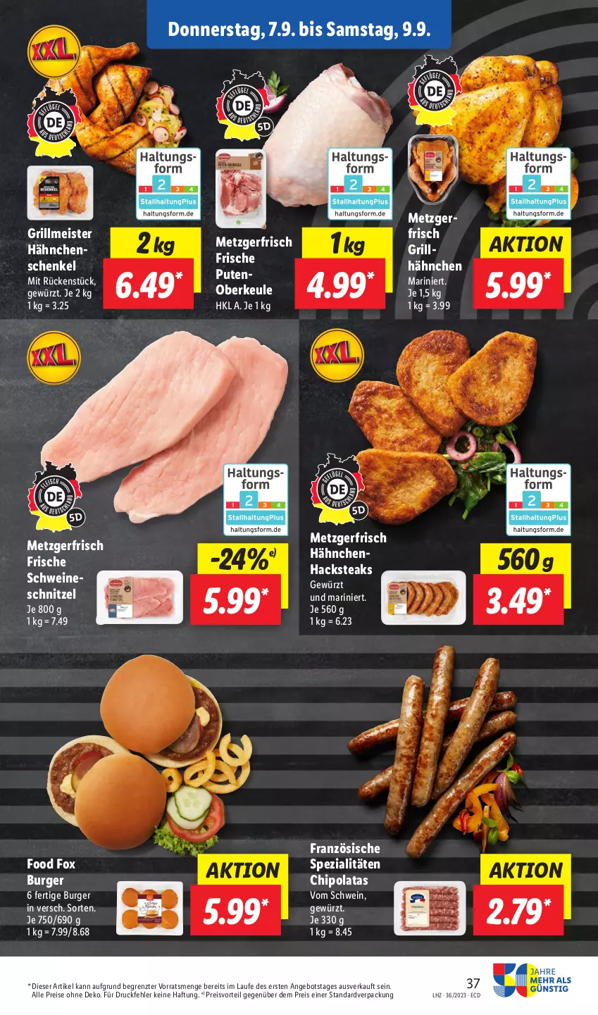 Aktueller Prospekt Lidl - Aktionsprospekt - von 04.09 bis 09.09.2023 - strona 53 - produkty: angebot, burger, eis, gewürz, grill, grillhähnchen, hähnchenschenkel, henkel, Meister, preisvorteil, pute, Putenoberkeule, reis, schenkel, schnitzel, schwein, schweine, schweineschnitzel, Spezi, steak, steaks, Ti, wein, weine, ZTE