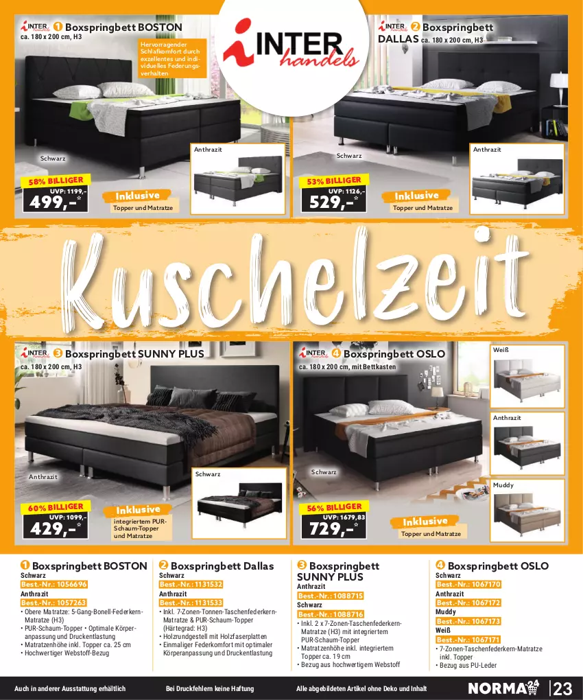 Aktueller Prospekt Norma - Norma - von 01.11 bis 30.11.2023 - strona 23 - produkty: bett, bettkasten, boxspringbett, elle, ente, federkern, federkernmatratze, Holz, kernmatratze, latte, matratze, matratzen, ring, Tasche, taschen, taschenfederkern-matratze, taschenfederkernmatratze, Ti, topper, und matratze