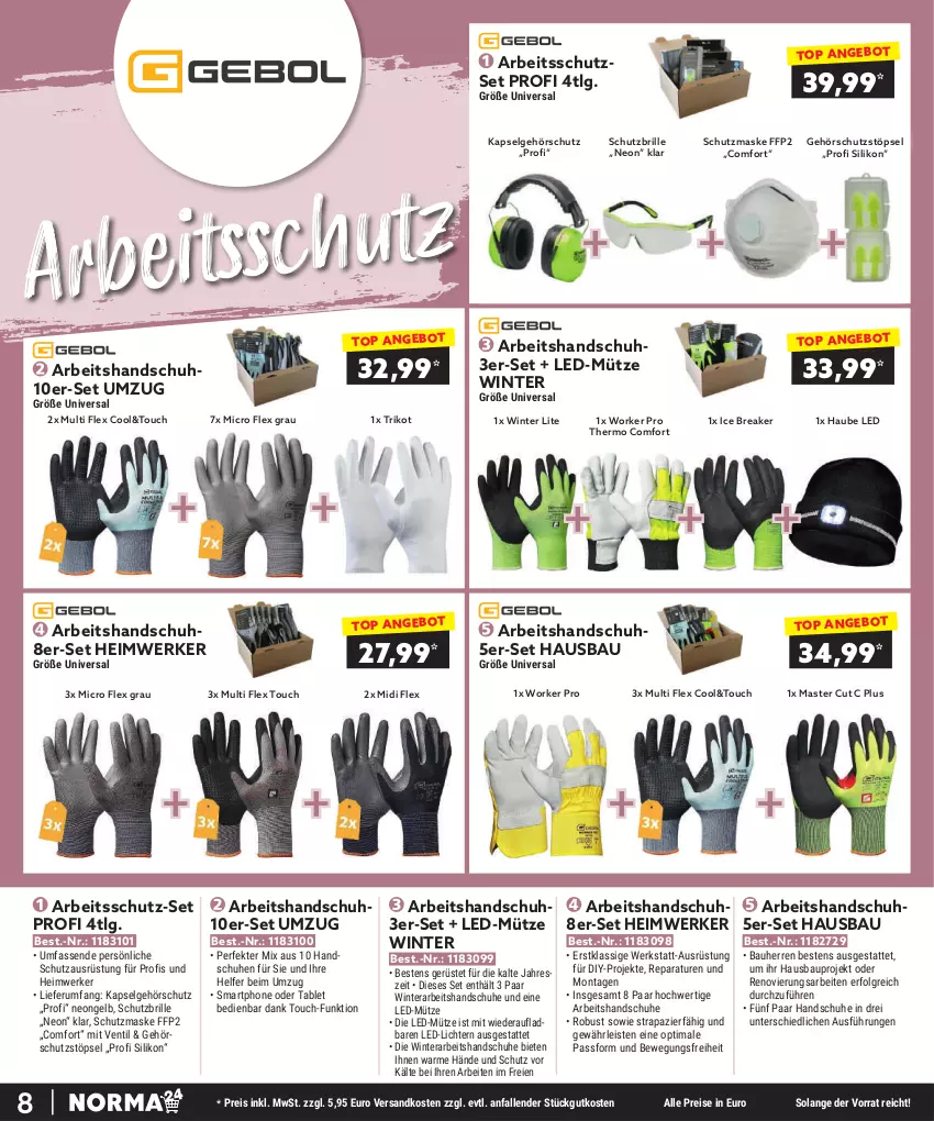 Aktueller Prospekt Norma - Norma - von 01.11 bis 30.11.2023 - strona 8 - produkty: angebot, Bau, Brille, eis, FFP2, handschuhe, HP, led-licht, LG, Maske, Mütze, ndk, reis, rum, schuhe, Schutzbrille, smartphone, tablet, Ti, Trikot, usb