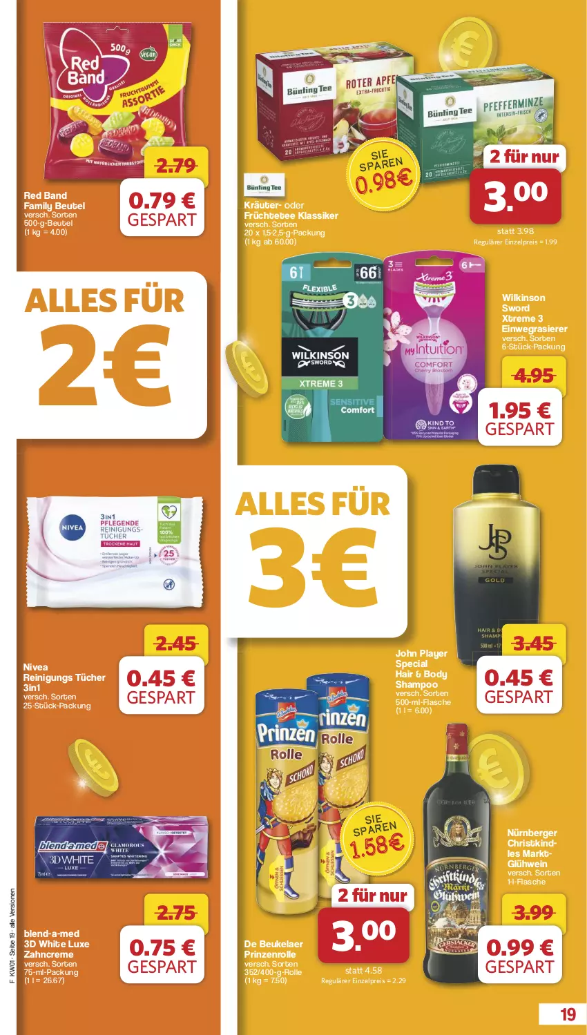 Aktueller Prospekt Famila - Prospekte - von 30.12.2024 bis 04.01.2025 - strona 19 - produkty: Berger, beutel, blend-a-med, body, creme, de beukelaer, einwegrasierer, eis, flasche, früchte, Früchtetee, Glühwein, Kindle, kräuter, nivea, nürnberger, prinzenrolle, rasierer, Reinigung, reis, shampoo, tee, tücher, wein, wilkinson, zahncreme