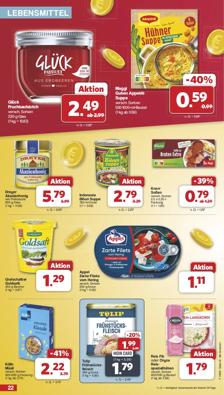 Aktueller Prospekt Famila - Prospekte - von 30.12.2024 bis 04.01.2025 - strona 22 - produkty: aufstrich, Becher, beutel, eis, filet, filets, fleisch, frucht, fruchtaufstrich, goldsaft, grafschafter, hering, honig, knorr, kölln, lebensmittel, maggi, müsli, oryza, reis, ring, saft, Soße, Spezi, suppe, Ti, tulip, ZTE