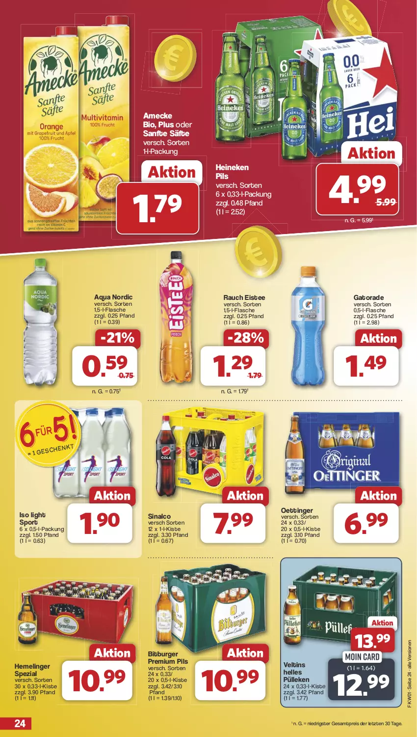 Aktueller Prospekt Famila - Prospekte - von 30.12.2024 bis 04.01.2025 - strona 24 - produkty: amecke, aqua, bio, bitburger, burger, eis, eistee, elle, flasche, heineken, Hemelinger, oettinger, pils, premium pils, Rauch, reis, säfte, sinalco, Spezi, Sport, tee, Ti, veltins, ZTE