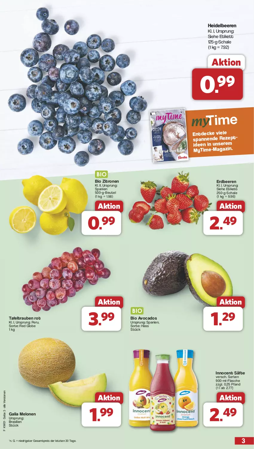 Aktueller Prospekt Famila - Prospekte - von 30.12.2024 bis 04.01.2025 - strona 3 - produkty: auer, avocado, avocados, beere, beeren, beutel, bio, brot, brötchen, decke, eis, elle, erdbeere, erdbeeren, flasche, galia melonen, Hefe, heidelbeere, heidelbeeren, Innocent, magazin, mehl, melone, melonen, nuss, reis, rezept, säfte, Schal, Schale, tafeltrauben, Ti, trauben, zitrone, zitronen, ZTE