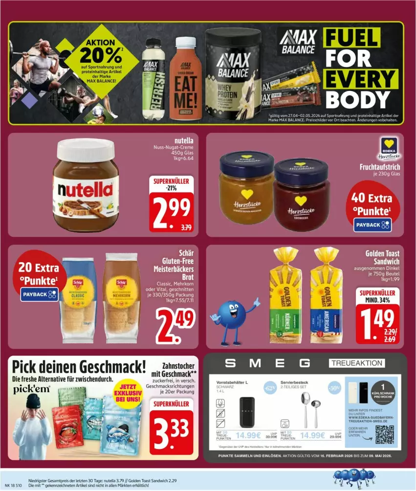 Aktueller Prospekt Edeka - Prospekte - von 27.04 bis 02.05.2026 - strona 12 - produkty: aufstrich, Behälter, besteck, beutel, eis, elle, frucht, fruchtaufstrich, golden toast, korn, mac, nutella, reis, reiss, sandwich, schnitten, Sport, Ti, toast, vita, ZTE, zucker