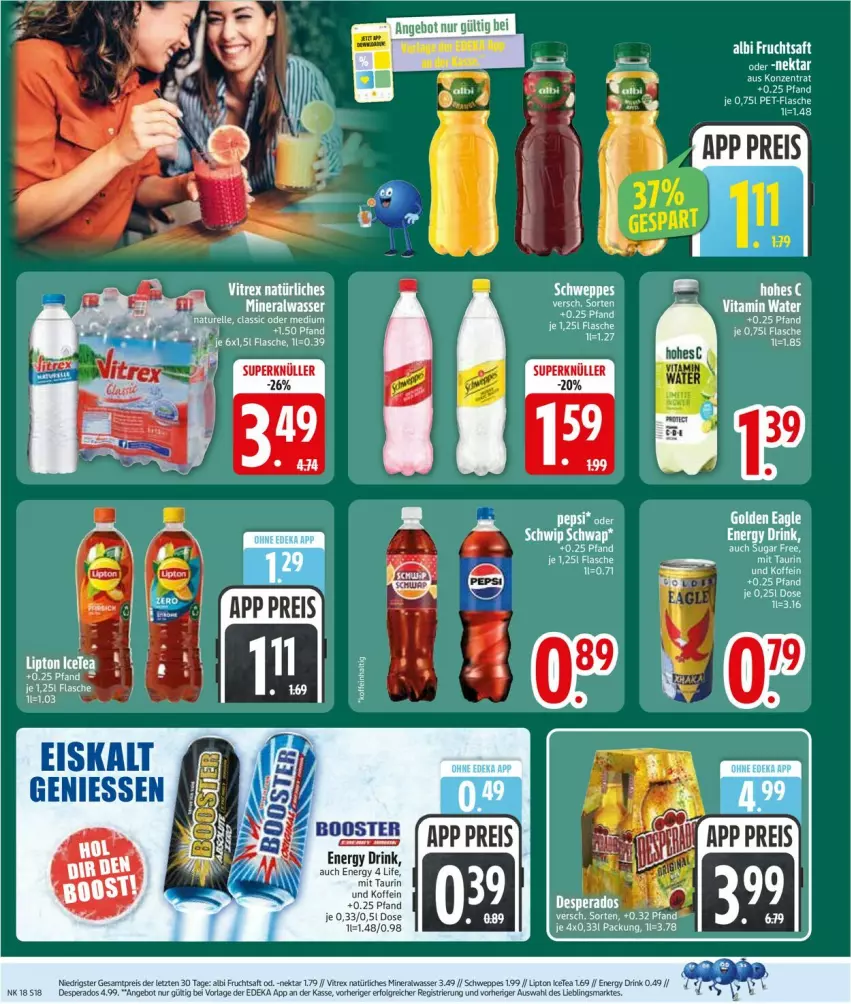 Aktueller Prospekt Edeka - Prospekte - von 27.04 bis 02.05.2026 - strona 20 - produkty: Alwa, angebot, deka, desperados, drink, eis, energy drink, flasche, frucht, fruchtsaft, LG, lipton, mac, mineralwasser, natürliches mineralwasser, Nektar, reis, saft, schweppes, tasse, tee, Ti, wasser, ZTE
