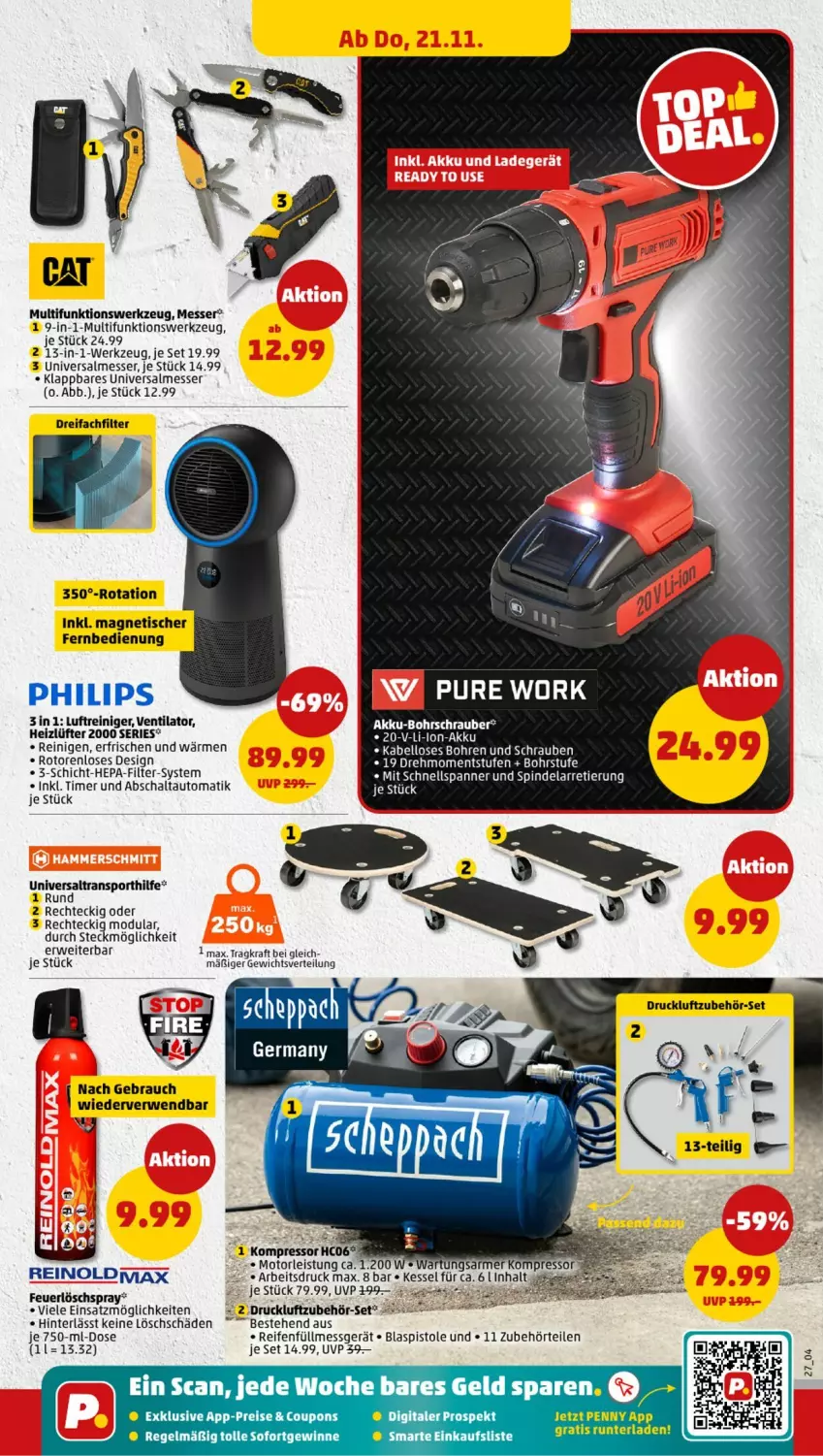 Aktueller Prospekt Penny - Prospekte - von 18.11 bis 23.11.2024 - strona 27 - produkty: auto, coupon, coupons, eis, fernbedienung, kraft, messer, Philips, Rauch, reifen, reis, rwe, Schal, schrauben, Sport, Ti, timer, tisch, werkzeug