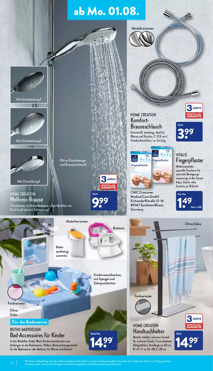 Aktueller Prospekt Aldi Nord - Aldi-Vorschau - von 01.08 bis 06.08.2022 - strona 10 - produkty: ACC, accessoires, aqua, asti, Bad, Badewanne, Becher, brause, brauseschlauch, dell, dusche, elle, Germ, gin, handtuch, Handtuchhalter, Kinder, medizinprodukt, Mode, pelikan, pflaster, Ria, schlauch, Spezi, spiegel, spielzeug, Ti, tuc, vita, vitalis, Wanne, waschbecken, ZTE