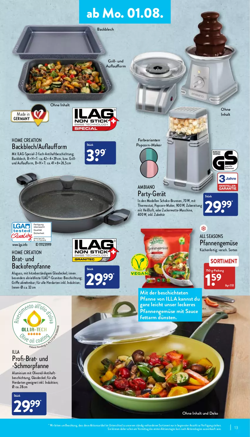 Aktueller Prospekt Aldi Nord - Aldi-Vorschau - von 01.08 bis 06.08.2022 - strona 13 - produkty: ambia, backofen, brie, brunnen, decke, Deckel, dell, elle, Germ, gin, Glasdeckel, grill, herdarten, ilag, küche, Küchen, LG, Mode, Ofen, olive, oliven, olivenöl, pfanne, pfannen, popcorn, Ria, sauce, schmorpfanne, schoko, thermostat, Ti, ZTE, zucker