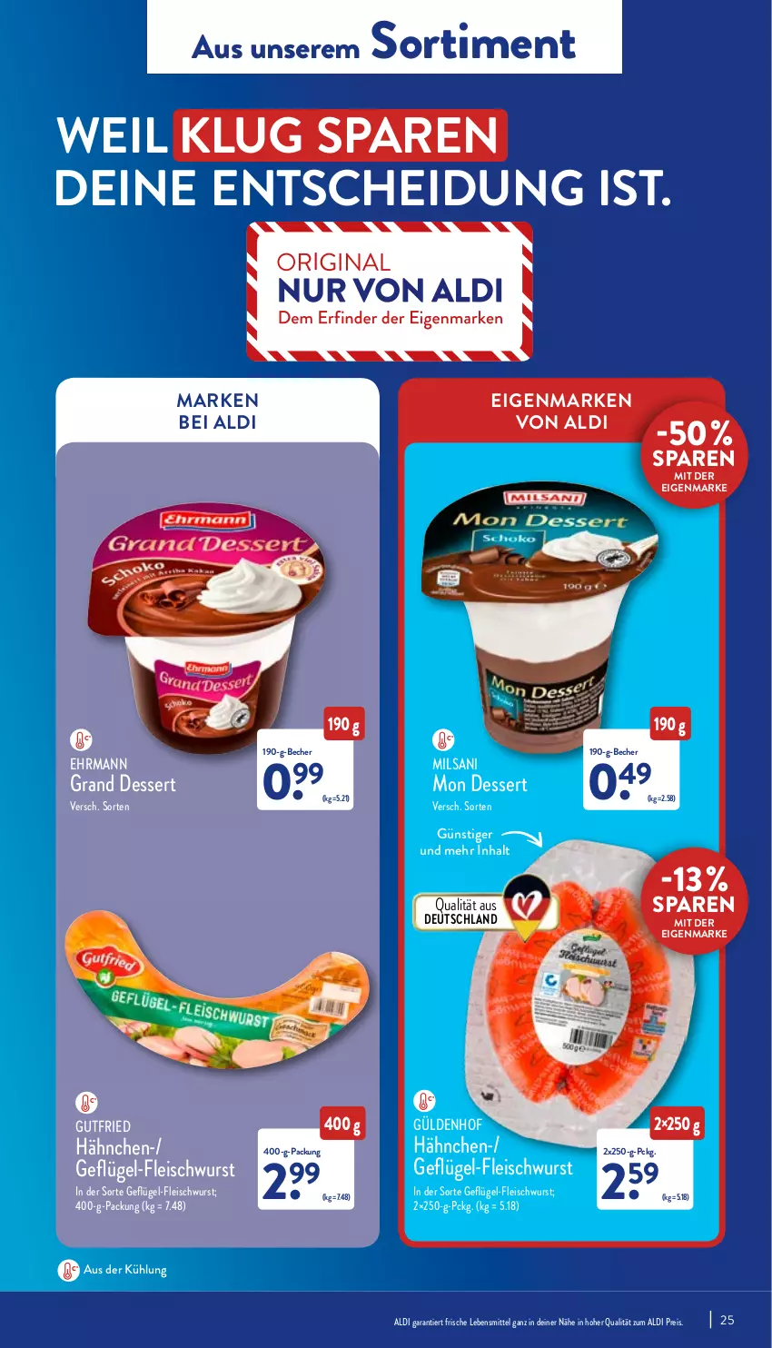 Aktueller Prospekt Aldi Nord - Aldi-Vorschau - von 01.08 bis 06.08.2022 - strona 25 - produkty: aldi, Becher, dessert, ehrmann, Ehrmann Grand Dessert, eis, fleisch, fleischwurst, Geflügel, Geflügel-Fleischwurst, gutfried, lebensmittel, reis, Ti, wurst