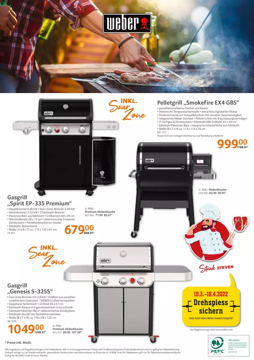 Aktueller Prospekt Selgros - Grillsaison - von 07.04 bis 20.04.2022 - strona 12 - produkty: abdeckhaube, angebot, angebote, decke, Deckel, edelstahl, eis, Elektro, elle, gasgrill, grill, grillrost, Holz, Kefir, LG, Rauch, reis, Ria, Schal, Schrank, thermometer, Ti, tisch, trolli, uhr, unterschrank, weber