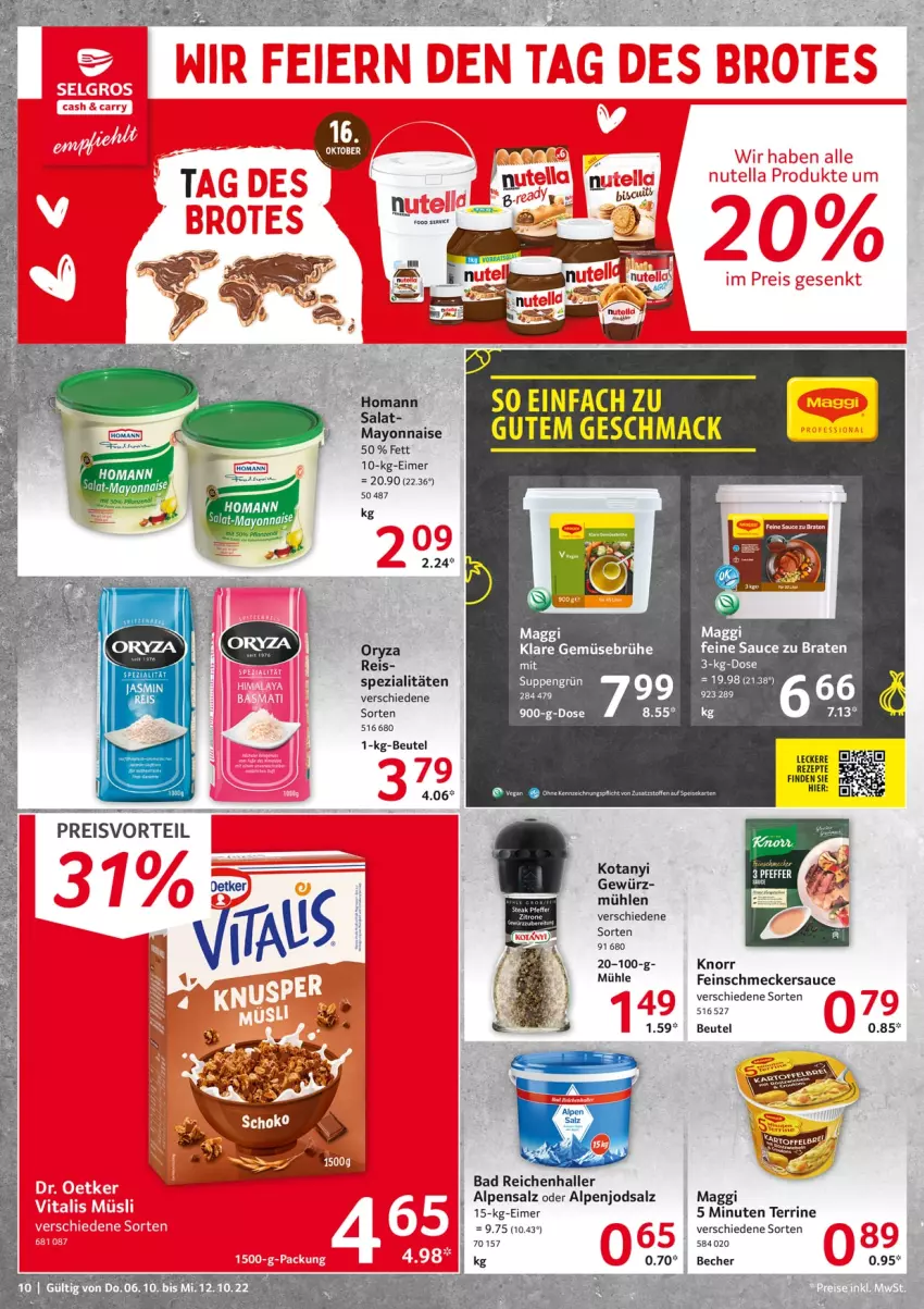 Aktueller Prospekt Selgros - Food - von 06.10 bis 12.10.2022 - strona 10 - produkty: Bad, beutel, braten, Brühe, eimer, eis, feinschmecker, Gemüsebrühe, gewürz, knorr, mac, maggi, mayonnaise, oryza, preisvorteil, reis, rezept, rezepte, salat, salz, sauce, Spezi, suppe, suppen, terrine, Ti, Yo