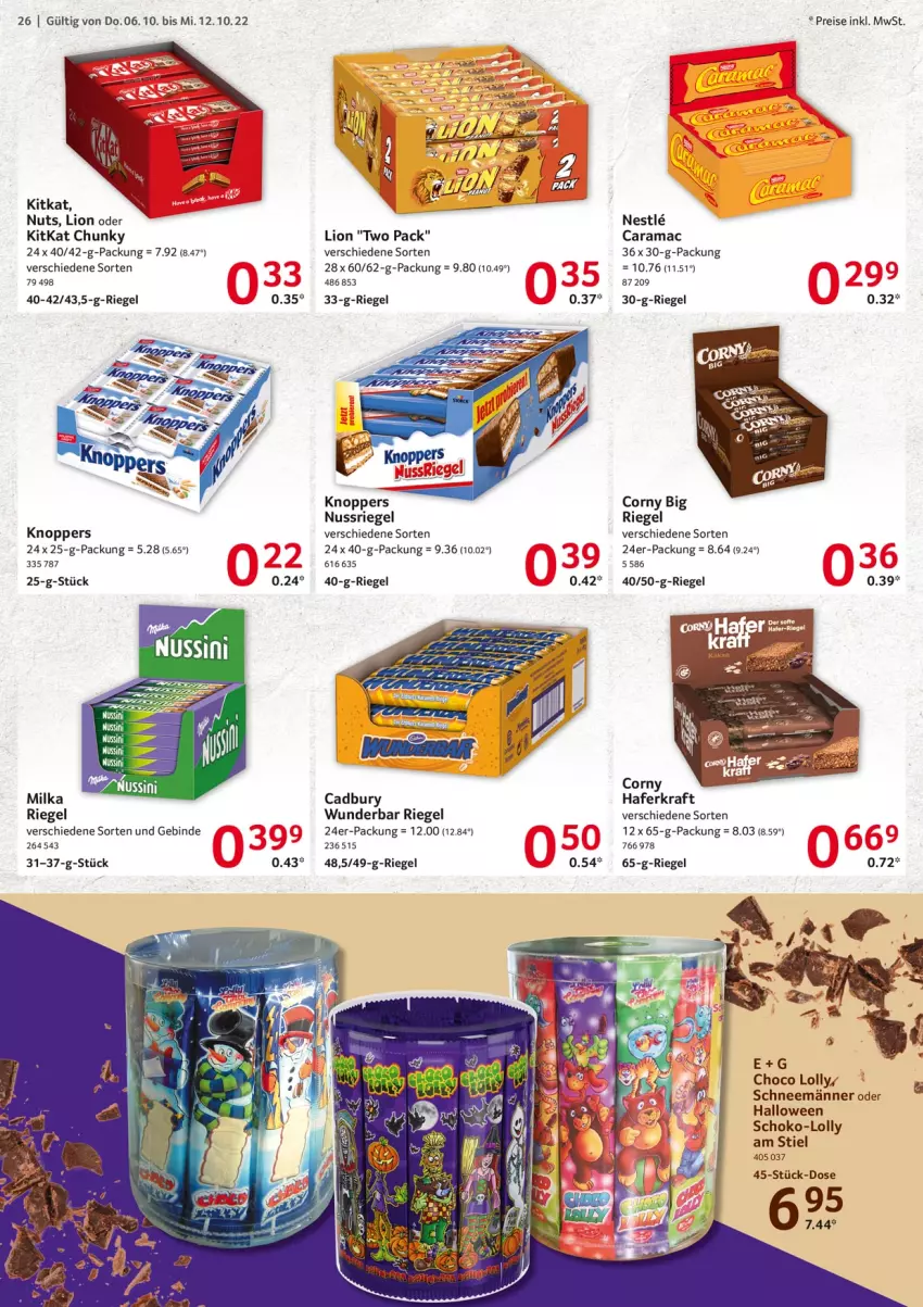 Aktueller Prospekt Selgros - Food - von 06.10 bis 12.10.2022 - strona 26 - produkty: corny, eis, hafer, kitkat, knoppers, kraft, lion, mac, milka, nuss, nussriegel, rama, reis, riegel, schoko, Ti