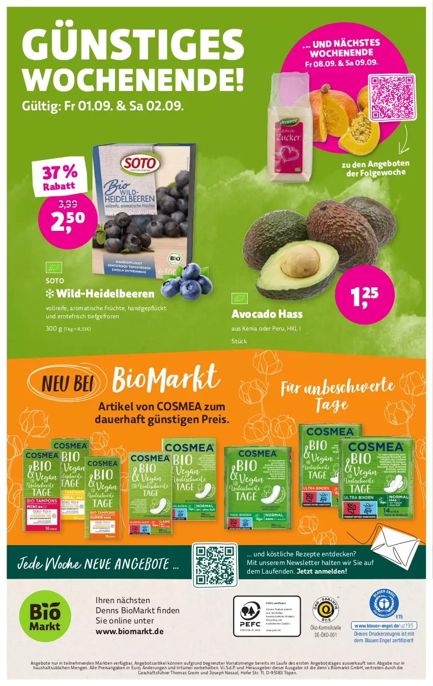 Aktueller Prospekt Denns Biomarkt - Prospekte - von 30.08 bis 12.09.2023 - strona 12 - produkty: angebot, angebote, auer, avocado, beere, beeren, bio, Clin, cosmea, decke, drucker, eis, elle, Engel, früchte, heidelbeere, heidelbeeren, kerze, Laufen, LG, reis, rezept, rezepte, Ti, tisch, trolli, Wild, ZTE