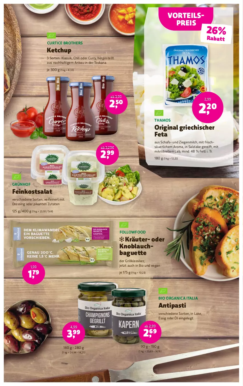 Aktueller Prospekt Denns Biomarkt - Prospekte - von 30.08 bis 12.09.2023 - strona 15 - produkty: antipasti, asti, baguette, Bau, bio, brot, brother, chili, curry, dressing, eis, elle, essig, feinkost, feta, gin, grill, ketchup, knoblauch, Knoblauchbaguette, kräuter, milch, reis, salat, salz, Ti, vorteilspreis