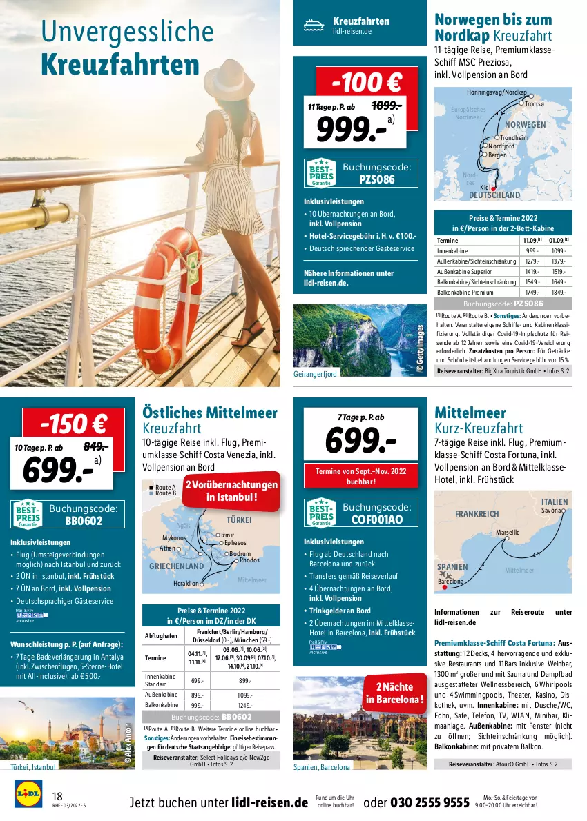 Aktueller Prospekt Lidl - Monatliche Reise-Highlights - von 26.02 bis 30.04.2022 - strona 18 - produkty: Bad, balkonkabine, bestpreis, bett, buch, dusche, eier, eis, fenster, getränk, getränke, inklusivleistungen, kreuzfahrten, lion, mars, Nordsee, pool, reis, reiseveranstalter, reiseverlauf, rum, rwe, telefon, Thea, Ti, uhr, wein, wellnessbereich, Whirlpool