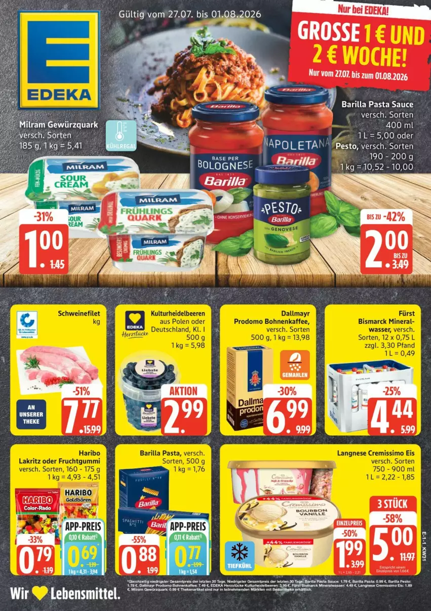 Aktueller Prospekt Edeka - Prospekte - von 27.07 bis 01.08.2026 - strona 1 - produkty: ACC, barilla, deka, gewürz, gewürzquark, milram, pasta, Pasta Sauce, quark, sauce, Ti