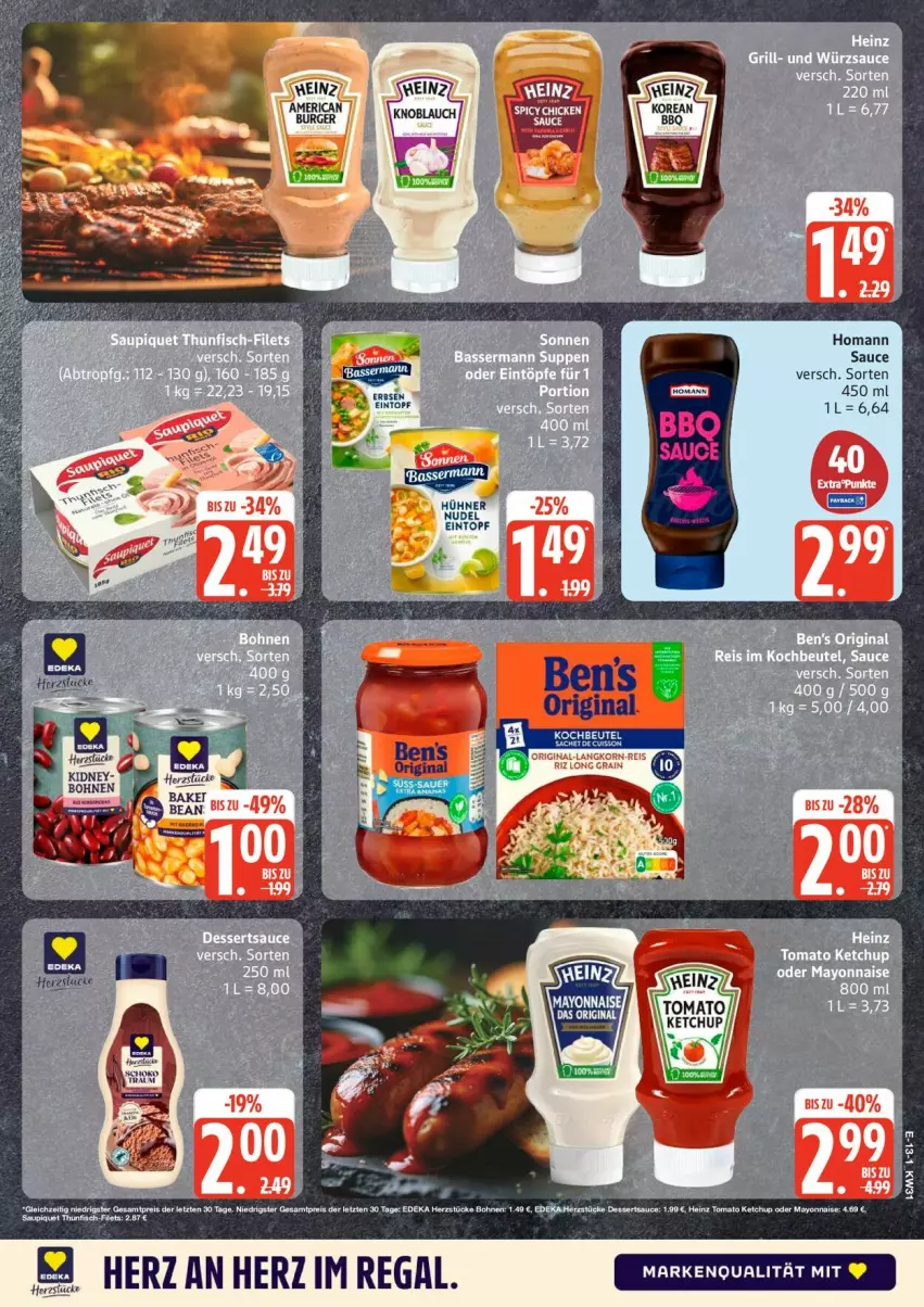 Aktueller Prospekt Edeka - Prospekte - von 27.07 bis 01.08.2026 - strona 15 - produkty: beutel, dessert, desserts, dessertsauce, eintopf, erbsen, filet, filets, fisch, heinz, homann, ketchup, kochbeutel, mayonnaise, regal, sauce, saupiquet, thunfisch, tomato ketchup, topf, Yo, ZTE