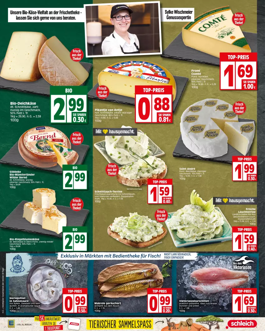 Aktueller Prospekt Edeka - Angebote der Woche - von 18.09 bis 23.09.2023 - strona 6 - produkty: bio, Bio-Käse, blume, blumen, doppelrahmstufe, eier, eis, ente, filet, fisch, frischkäse, frischkäsezubereitung, gewürz, gurke, gurken, hartkäse, hering, Herings, Käse, mac, Makrele, nuss, Rauch, reis, rel, ring, sauce, schnitten, schnittkäse, schnittlauch, senf, söbbeke, terrine, Ti, tisch, top-preis, weichkäse, Wild, Wilder Bernd, ZTE, zwiebel, zwiebeln