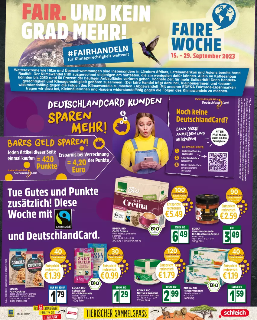 Aktueller Prospekt Edeka - Angebote der Woche - von 18.09 bis 23.09.2023 - strona 8 - produkty: beutel, bio, caffe, creme, deka, deutschlandcard, edeka bio, eier, eis, elle, ente, haselnuss, Heu, kakao, kokos, kokosöl, nuss, reis, schoko, schokolade, tee, Ti, Yo, ZTE, zucker