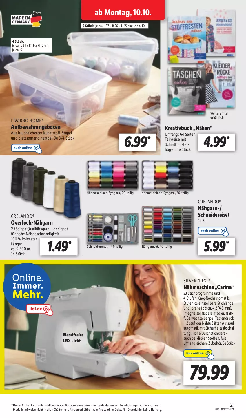 Aktueller Prospekt Lidl - Aktionsprospekt - von 10.10 bis 15.10.2022 - strona 23 - produkty: angebot, aufbewahrungsbox, auto, Brei, buch, dell, eis, Elan, elle, HP, kraft, led-licht, Mode, Nähmaschine, reis, rel, Schal, silvercrest, Ti, ZTE