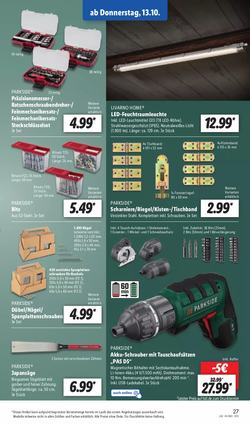 Aktueller Prospekt Lidl - Aktionsprospekt - von 10.10 bis 15.10.2022 - strona 29 - produkty: akku, angebot, Bau, Bauholz, deka, dell, eis, elle, ente, fenster, Holz, Japansäge, koffer, ladekabel, latte, Leuchte, leuchtmittel, messer, Mode, Nike, Parkside, reis, Ria, riegel, säge, schrauben, Schraubendreher, Ti, tisch, usb, wasser, ZTE