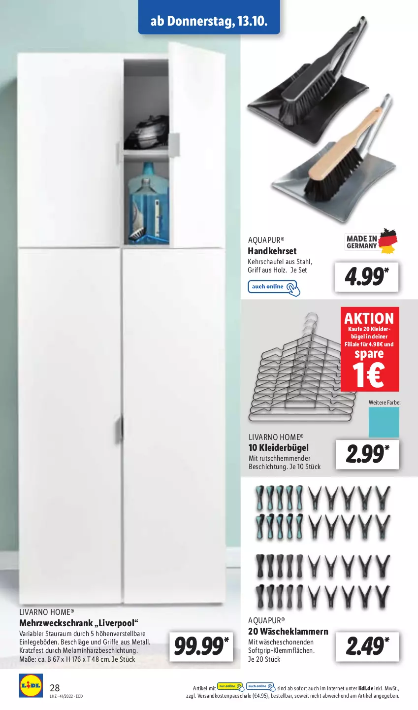 Aktueller Prospekt Lidl - Aktionsprospekt - von 10.10 bis 15.10.2022 - strona 30 - produkty: aqua, AquaPur, bügel, eckschrank, Holz, Klammern, kleid, kleider, kleiderbügel, lamm, mehrzweckschrank, ndk, pool, Ria, Schal, Schale, Schrank, Ti, weck