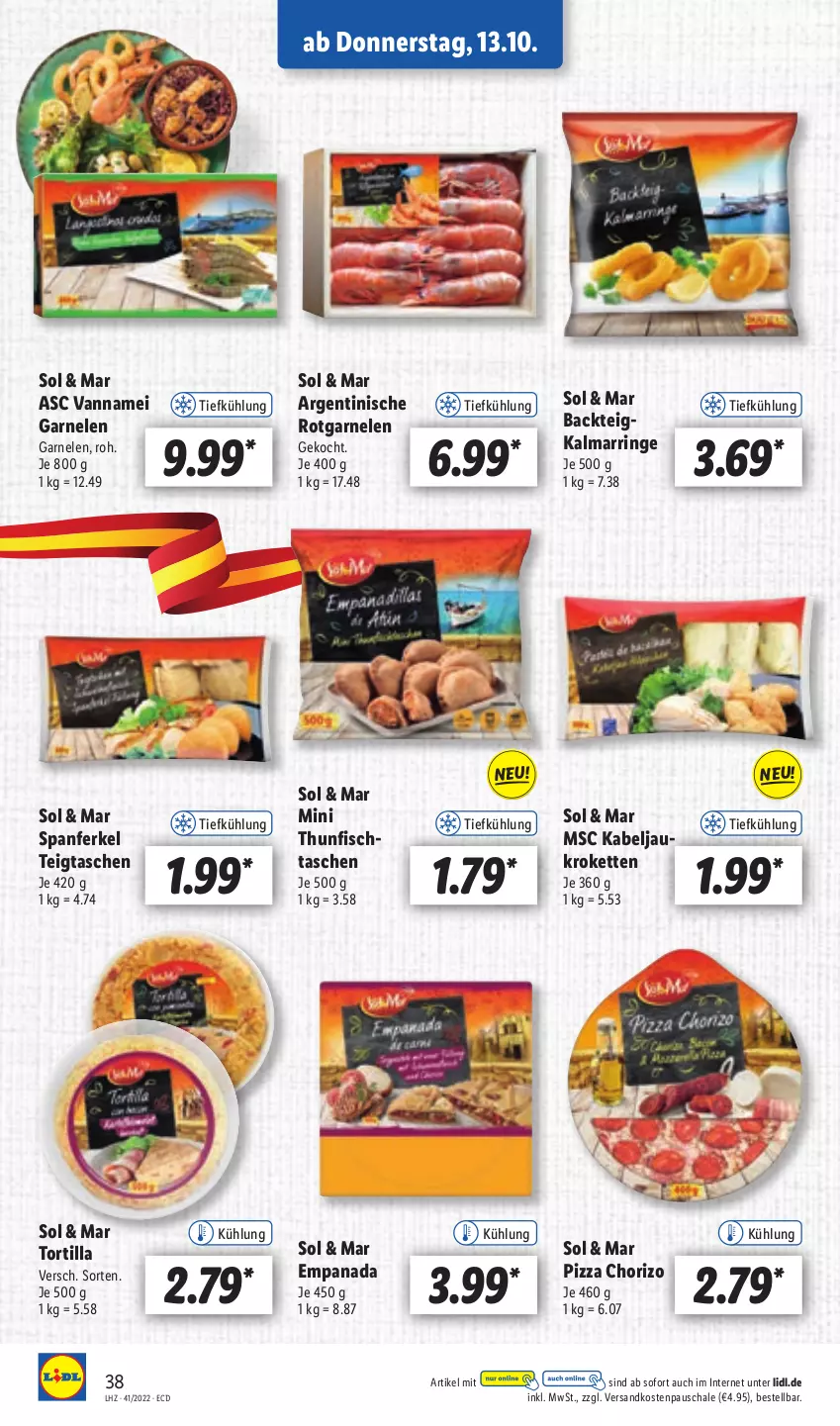 Aktueller Prospekt Lidl - Aktionsprospekt - von 10.10 bis 15.10.2022 - strona 40 - produkty: chorizo, fisch, garnelen, Holz, Kette, Kroketten, ndk, pizza, ring, Schal, Schale, Tasche, taschen, thunfisch, Ti, tortilla