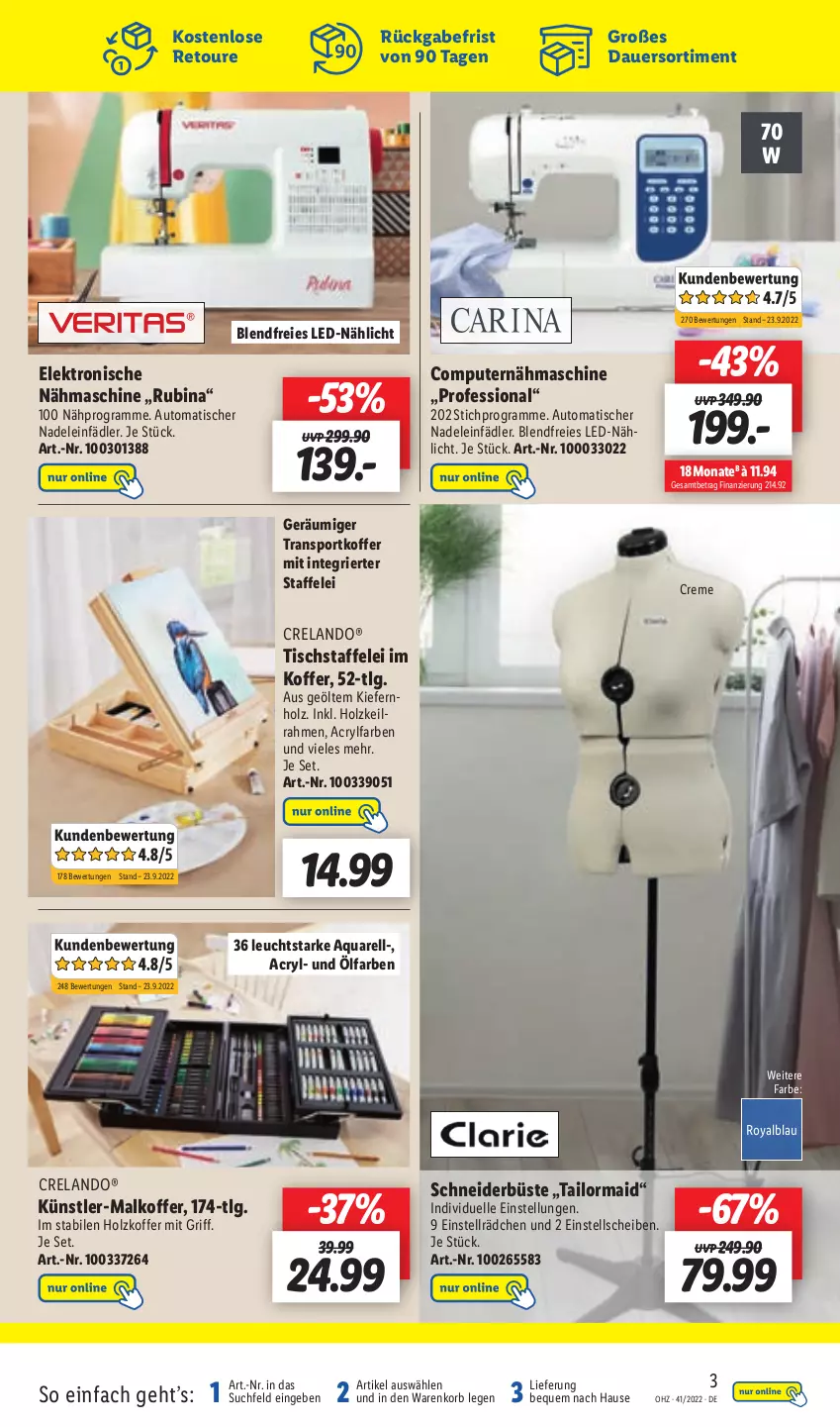 Aktueller Prospekt Lidl - Aktionsprospekt - von 10.10 bis 15.10.2022 - strona 47 - produkty: aqua, auer, auto, computer, creme, Elan, Elektro, elle, Holz, HP, koffer, korb, LG, Nähmaschine, pute, rel, Rubin, Sport, Ti, tisch