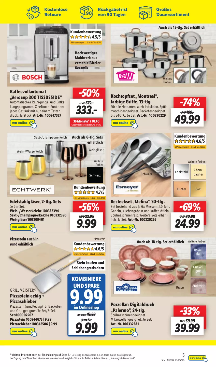 Aktueller Prospekt Lidl - Aktionsprospekt - von 10.10 bis 15.10.2022 - strona 49 - produkty: auer, auto, backofen, backofen und, besteck, besteckset, braun, champagne, champagner, edelstahl, eier, eis, elle, gabel, getränk, Gläser, grill, herdarten, kaffee, kaffeevollautomat, Kochtopf, küche, kuchen, LG, Löffel, Meister, messer, mikrowelle, Ofen, pizza, Reinigung, sekt, spülmaschinen, Ti, tisch, topf, Topfset, wasser, wein, Weingläser