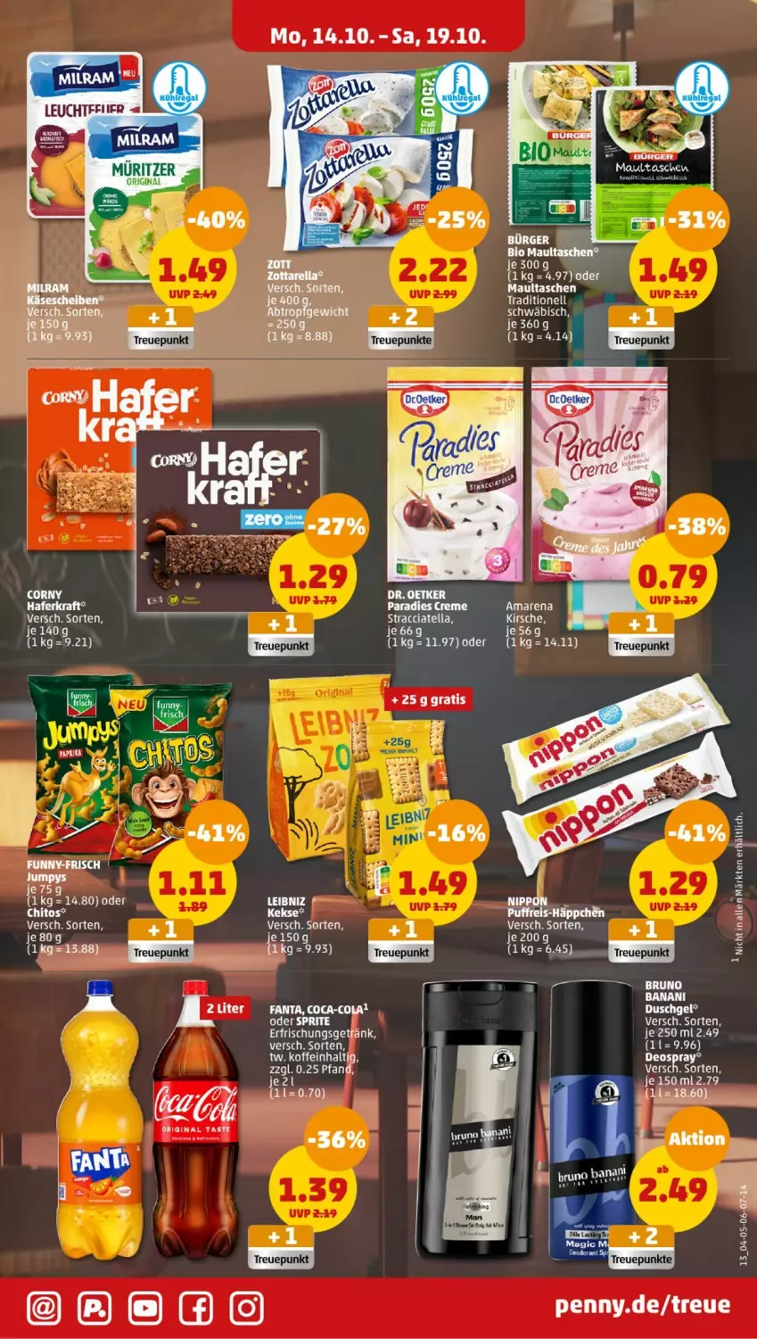 Aktueller Prospekt Penny - Prospekte - von 14.10 bis 19.10.2024 - strona 13 - produkty: ACC, bio, coca-cola, cola, creme, deo, deospray, duschgel, eis, fanta, gin, hafer, kraft, leibniz, maultaschen, oder sprite, Paradies Creme, reis, sprite, Tasche, taschen, Ti