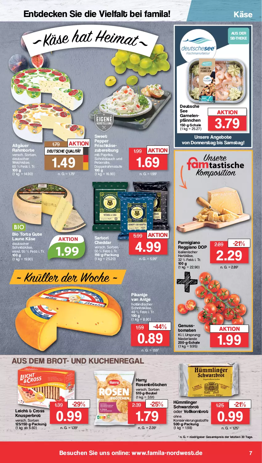 Aktueller Prospekt Famila - Prospekte - von 26.02 bis 02.03.2024 - strona 7 - produkty: angebot, angebote, beutel, bio, brot, brötchen, cheddar, decke, deutscher schnittkäse, deutscher weichkäse, doppelrahmstufe, eis, frischkäse, garnelen, hartkäse, holländischer schnittkäse, italienischer hartkäse, Käse, korn, Kornbrot, kuchen, LG, mit paprika, nuss, paprika, parmigiano, parmigiano reggiano, petersilie, regal, reggiano, reis, rosen, Schal, Schale, schnittkäse, schnittlauch, Schwarzbrot, Ti, tomate, tomaten, torte, vollkornbrot, weichkäse, ZTE