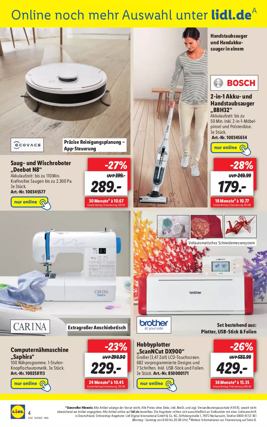 Aktueller Prospekt Lidl - Aktuelle Onlineshop-Highlights - von 04.04 bis 10.04.2022 - strona 4 - produkty: akku, angebot, angebote, auto, computer, eis, elle, handstaubsauger, Hobby, HP, kraft, messer, möbel, Nähmaschine, ndk, Pinsel, pute, Reinigung, reis, rel, Schal, Schale, staubsauger, telefon, Ti, tisch, touchscreen, uhr, usb