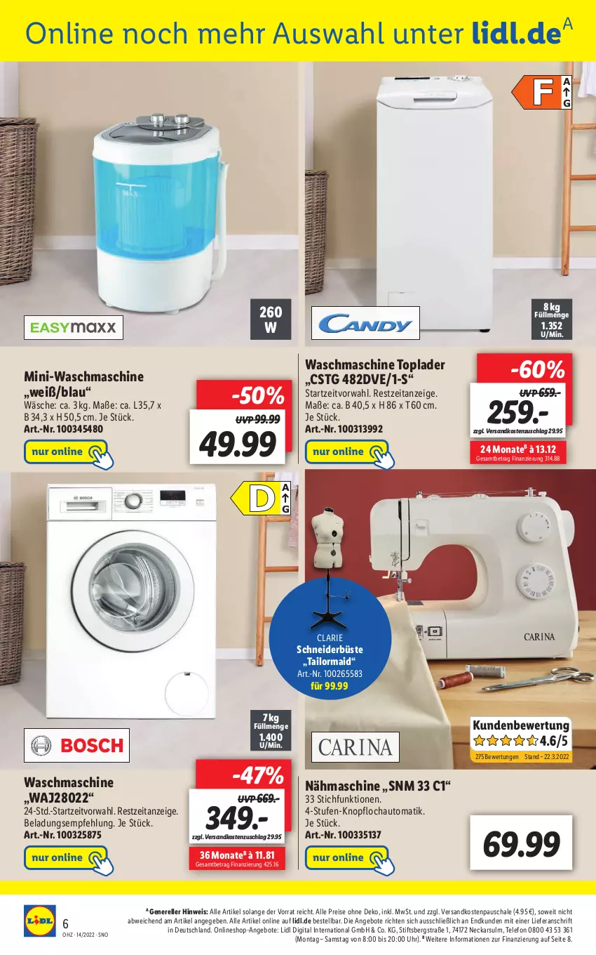 Aktueller Prospekt Lidl - Aktuelle Onlineshop-Highlights - von 04.04 bis 10.04.2022 - strona 6 - produkty: angebot, angebote, auto, eis, elle, Nähmaschine, ndk, reis, rel, Schal, Schale, telefon, Ti, Toplader, uhr, waschmaschine