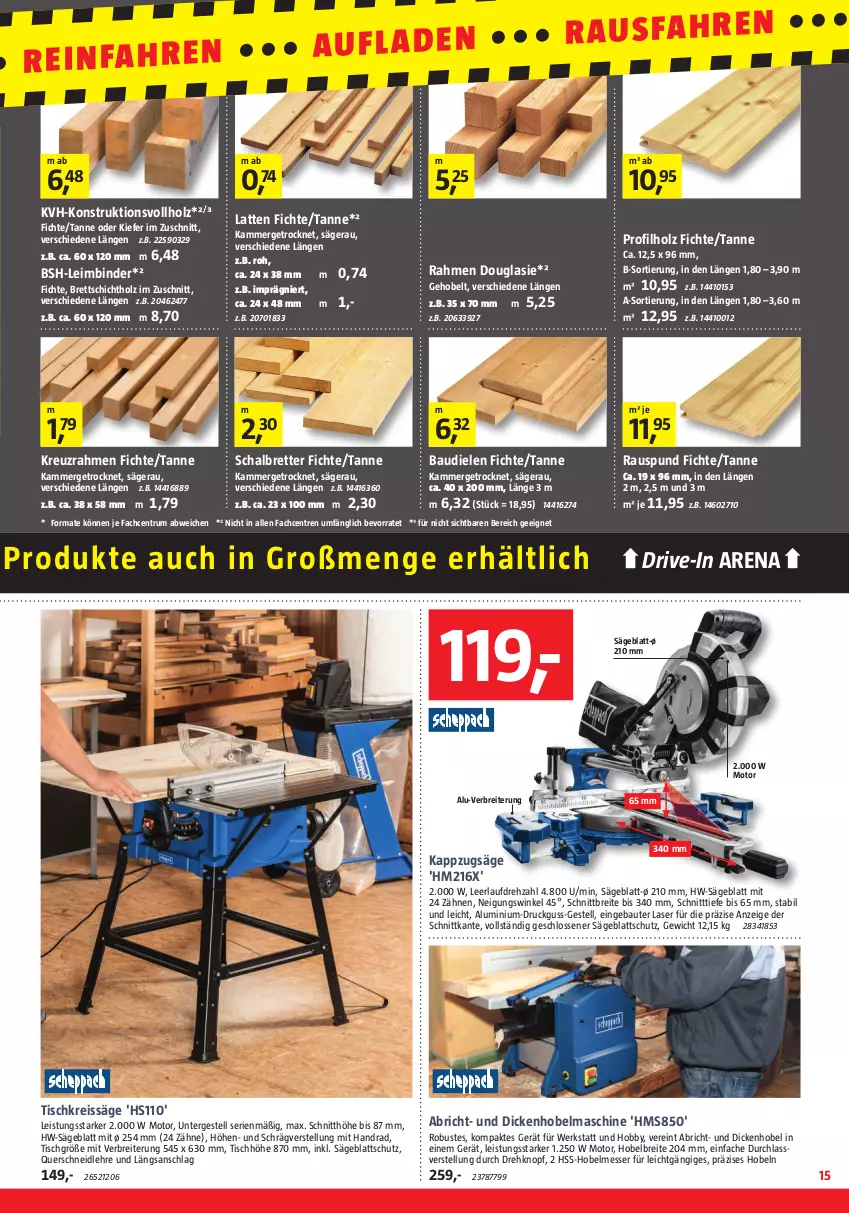 Aktueller Prospekt Bauhaus - Prospekte - von 01.07 bis 29.07.2023 - strona 15 - produkty: Bau, Brei, eis, gsw, Hobby, Holz, latte, messer, reis, reiss, rum, säge, Schal, Ti, tisch, Tischkreissäge