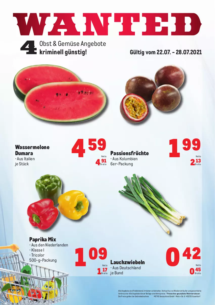 Aktueller Prospekt Metro - Obst & Gemüse Frischepreise - von 22.07 bis 28.07.2021 - strona 1