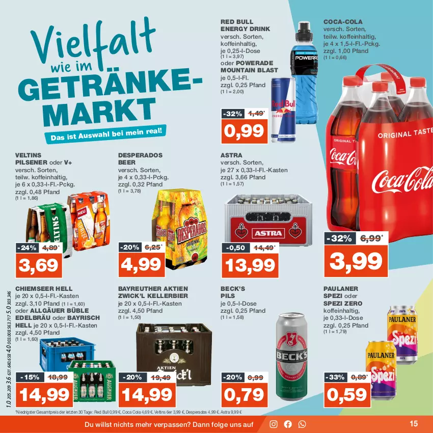 Aktueller Prospekt Real - von 02.10 bis 07.10.2023 - strona 15 - produkty: Astra, bier, coca-cola, cola, desperados, drink, eis, elle, energy drink, kellerbier, LG, Paula, paulaner, pils, pilsener, red bull, reis, Spezi, Ti, veltins, veltins pilsener, WICK, ZTE